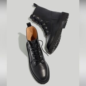 Madewell Rayna Lace Up Boots in Leather NG667 Black 11